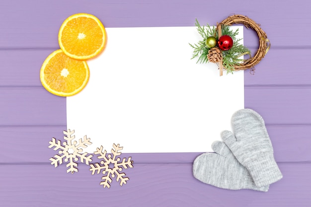 Sheet of paper mock up with christmas decorations