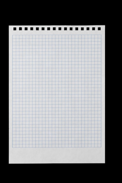 a sheet of white paper for writing in a cage with holes for a spring isolate on a black background