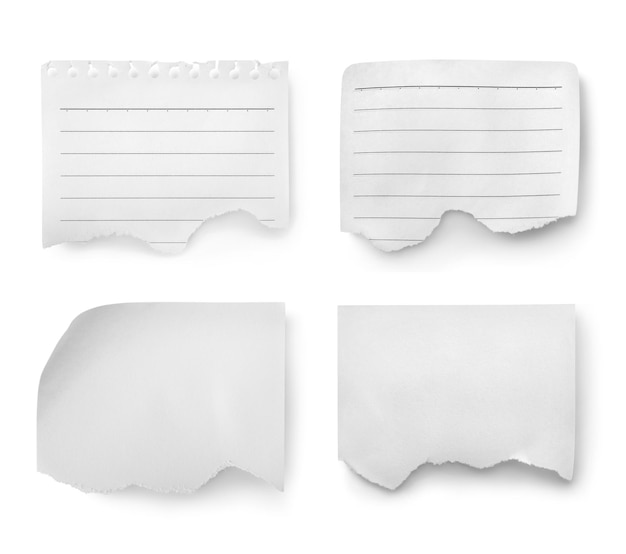 Sheets of lined paper isolated on white background