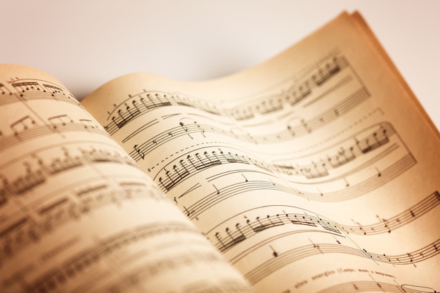 Sheets with music notes, close-up view