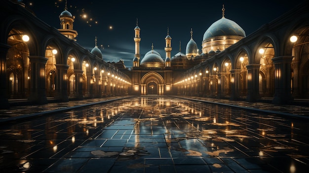 Большая мечеть шейха зайда в абу-даби ночью объединенные арабские эмиратыгенеративный ай
