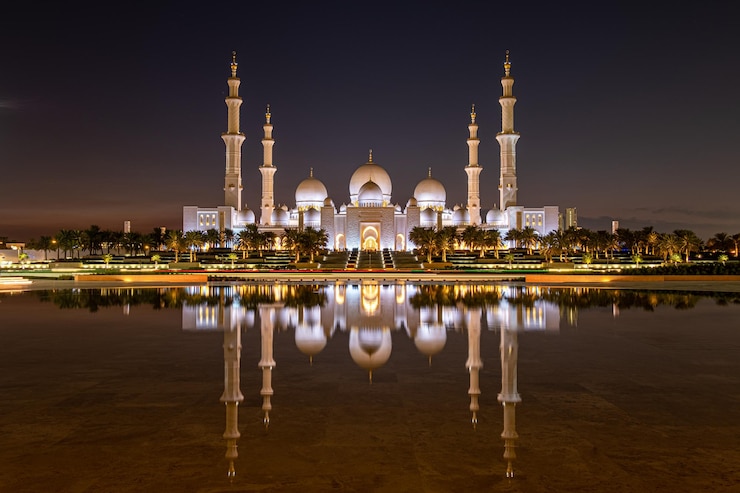 Foto sheikh zayed grand mosque's nachts