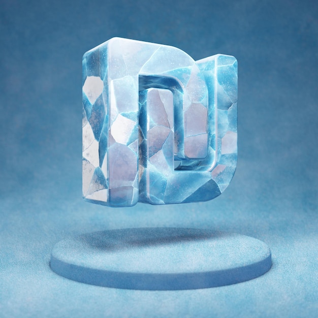 Shekel icon. Cracked blue Ice Shekel symbol on blue snow podium. Social Media Icon for website, presentation, design template element. 3D render.