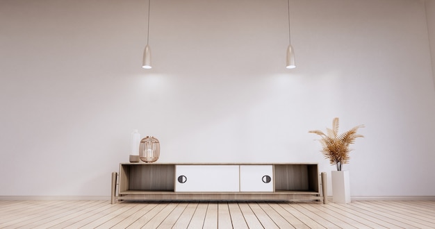Полка шкаф минималистичная, современная японская белая комната. 3d рендеринг