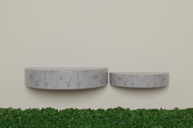 Shelf display with leaves 3d render