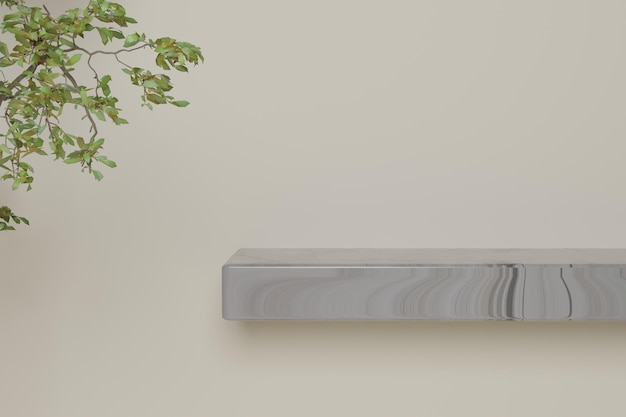 Shelf display with leaves 3d render