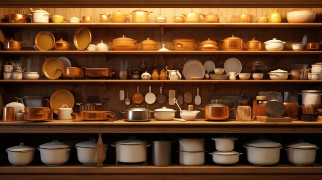 Shelf Filled With Pots and Pans