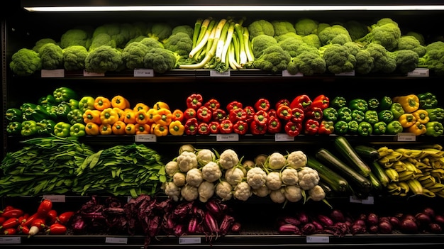 スーパーマーケットの新鮮な野菜の棚