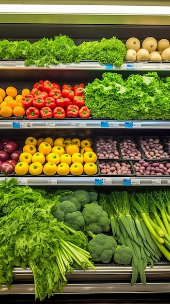 Shelf of Fresh Vegetables in the Supermarket