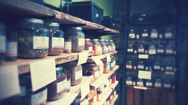 Photo shelf full of spice jars