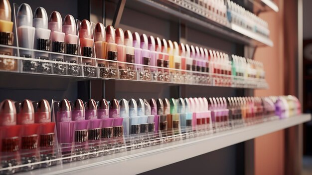 Photo a shelf of makeup products with a lot of different colors