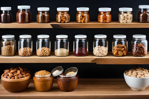 A shelf of nuts and nuts with a variety of nuts.