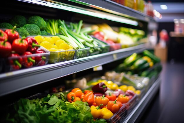 Photo shelf in the supermarket have a fresh fruits and vegetables on the shelf shopping in the plaza mall