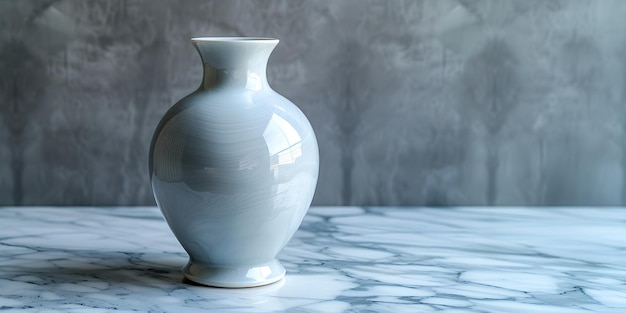 Shelf or table with a white ceramic vase at textured marmor wall Minimalist interior home or office design mockup concept with decoration and copy space