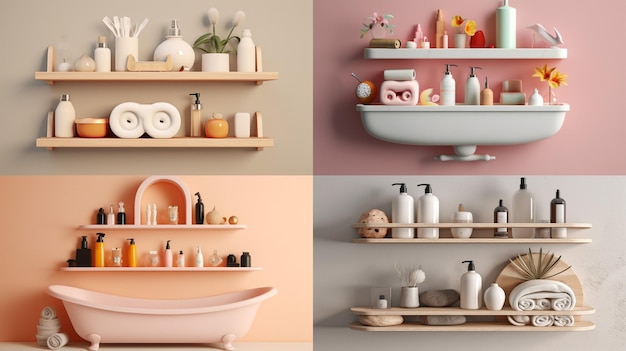 Photo a shelf with a bath accessories