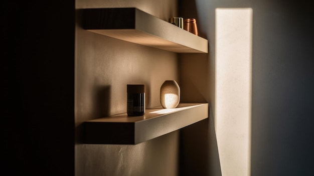 A shelf with a lamp on it that says'the light is on. '