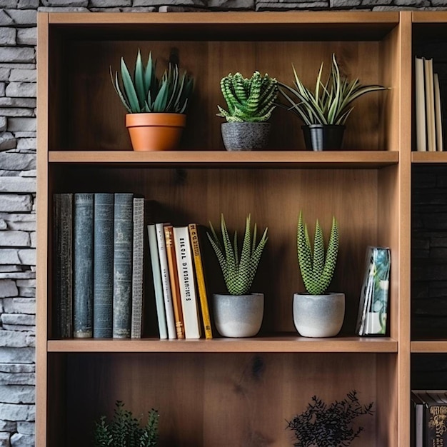 Photo a shelf with a plant and a pot on it