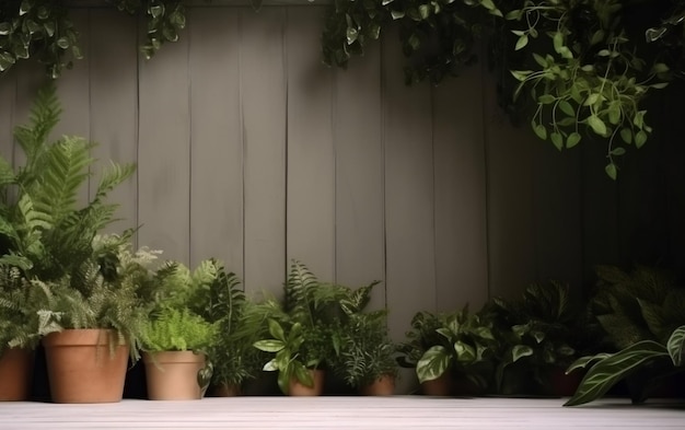 A shelf with potted plants and a plant on it