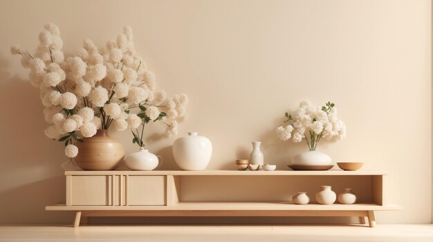 a shelf with a vase and flowers on it