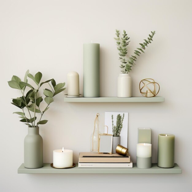 Photo a shelf with a vase of plants and books on a white board