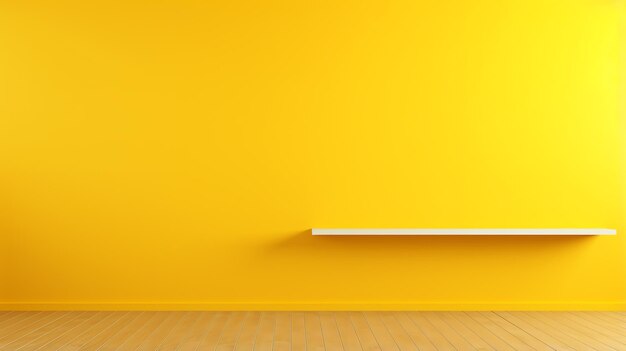 A shelf on a yellow wall