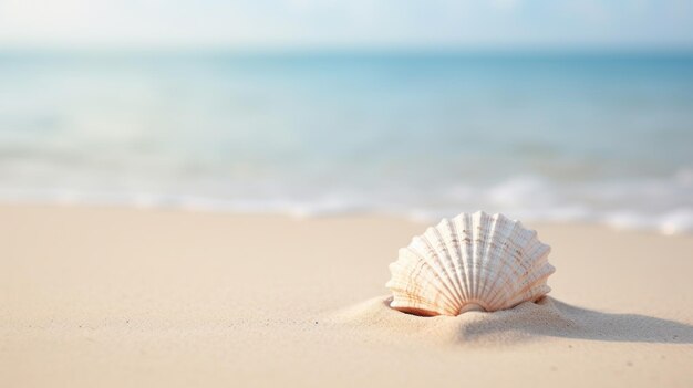 A shell on the beach with a blue sky ai