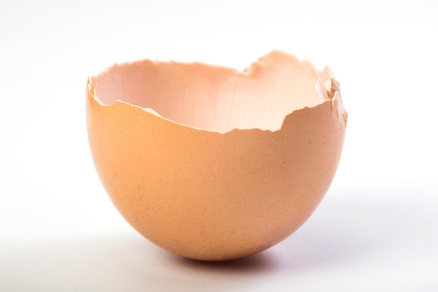 Shell of the broken egg close up on a white background