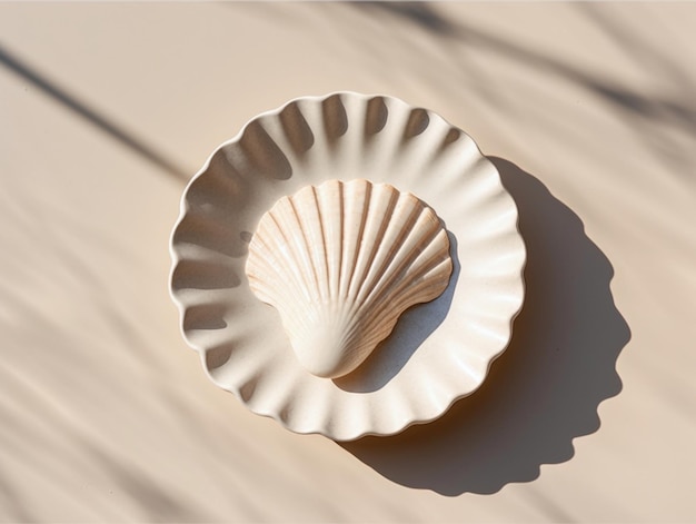 A shell on a table with a shadow on it