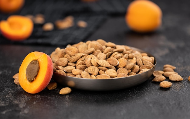 Shelled Apricot Kernels close up shot selective focus