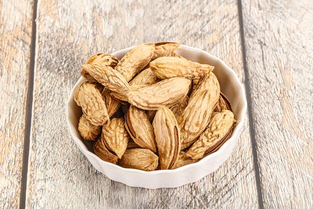 Shelled dry almond nut heap