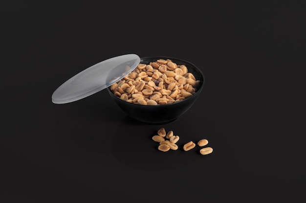 Shelled peanut appetizer in bowl isolated on colored background