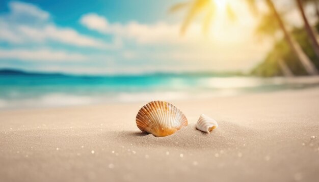 写真 海を背景にした砂浜の貝と貝