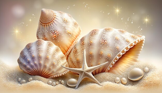 Shells on sandy beach Generative AI