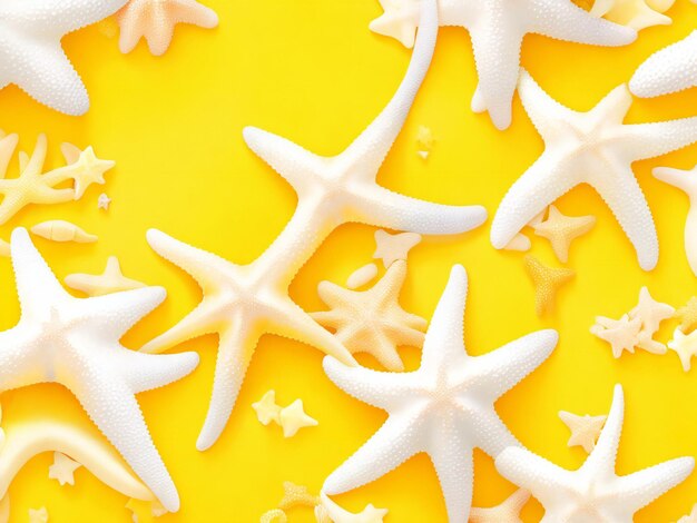 Shells starfish on the yellow background beautiful illustration picture ai generated