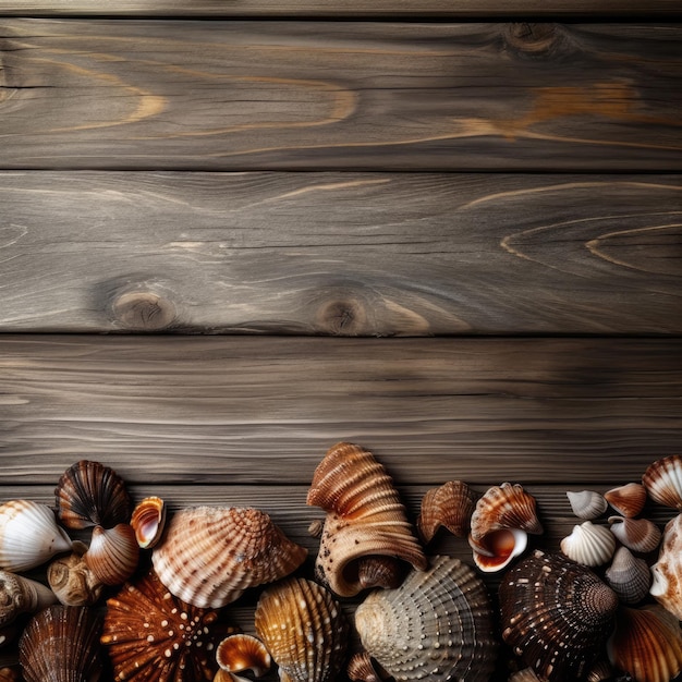 Shells on a wooden background