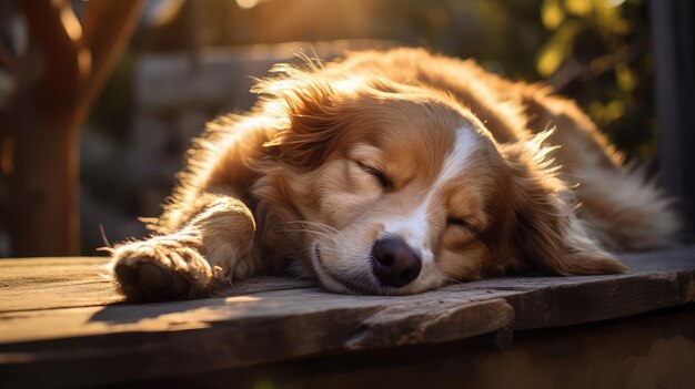 Shelter dog sleeping outside