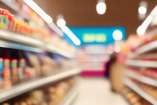 Shelves In One Bokeh Background Of Shopping Center With Lights Blurry Image