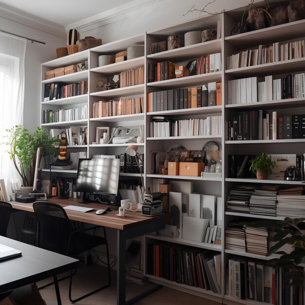 shelves with books in office