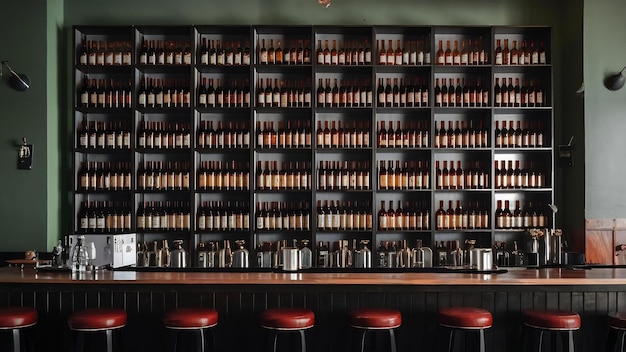 Shelves with bottles in pub