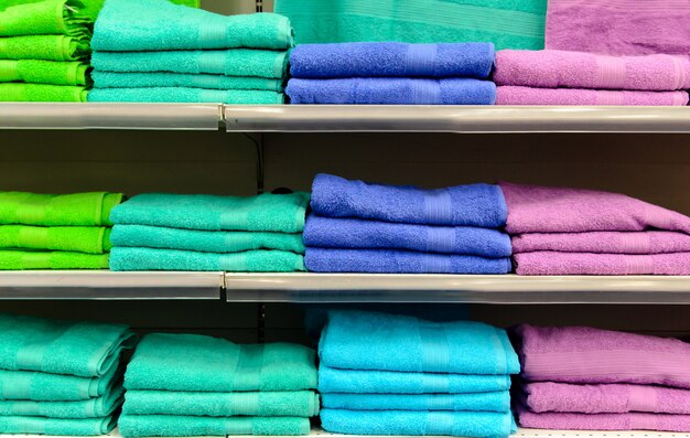 Shelves with colorful towels.