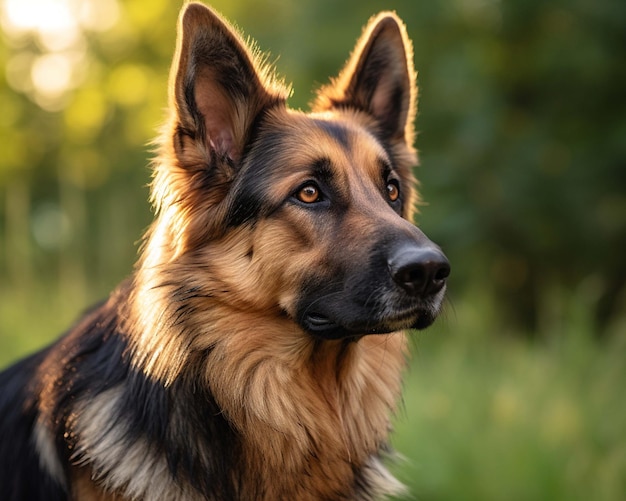 a shepherd dog with a black and white fur and brown fur looks into the distance.