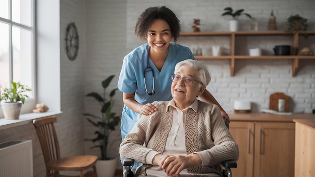 Shes like a daughter to me portrait of a cheerful young female nurse holding a elderly patient in a