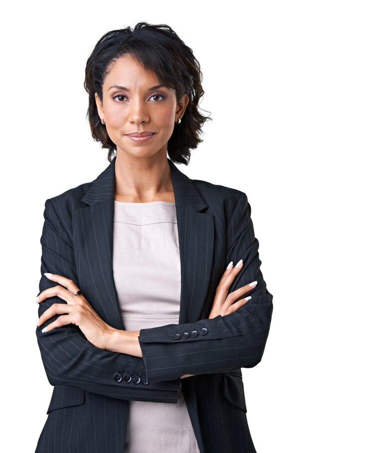 Photo shes one confident exec studio portrait of a successful businesswoman posing against a white background