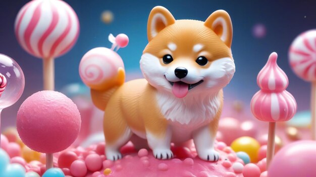 Photo shiba inu in candy land