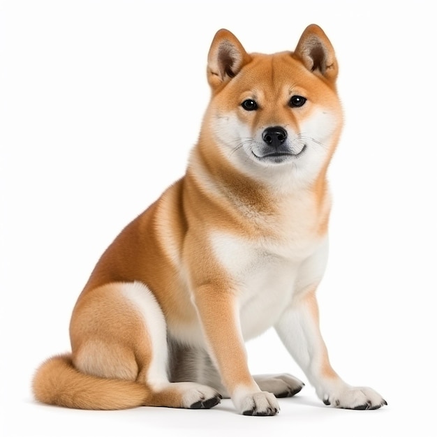 シバ・イヌ (Shiba Inu) は,白い背景に隔離された近距離肖像画で,可愛いペット,忠実な友人,良い仲間です.