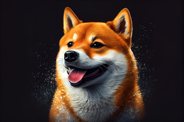 검은 배경에 격리된 Shiba inu 개 Generative AI