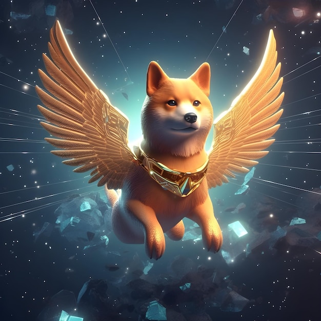 A shiba inu dog with wings and wings