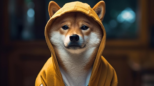 Shiba Inu Geek в Hoodie Generative AI