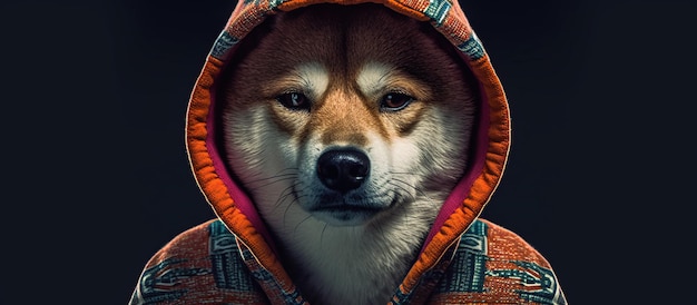 Shiba Inu Geek in Hoodie Generatieve AI