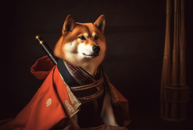 Shiba Inu-hond in traditionele Japanse kleding Generatieve AI